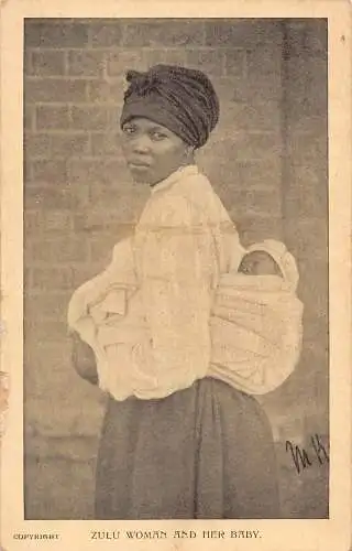 Südafrika Zulu Frau und ihr Baby ethnische Vintage Postkarte