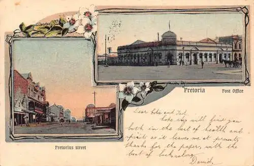 Südafrika 1906 Pretoria Post Office Pretorius Street weiße Blumen Postkarte