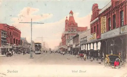 Südafrika 1905 Durban West Street Rogerson Doppeldecker Straßenbahn Postkarte