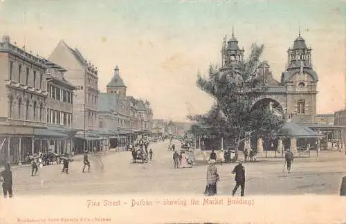 Südafrika Durban Pine Street zeigt Marktgebäude Vintage Postkarte