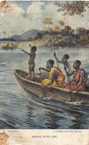 Nigeria Kunst Afrikanisches Fluss Rettungsboot Kinder Vintage Postkarte