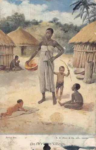 Nigeria Kunst Afrikanisches Dorf Kinder und Mutter Eingeborene Ethno Vintage Postkarte