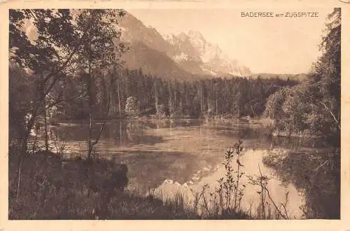 Deutschland Badersee mit Zugspitze Bergsee Vintage Postkarte