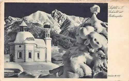 Deutschland Seefeld i T Seekirche mit Reitherspitze Schnee Vintage Postkarte