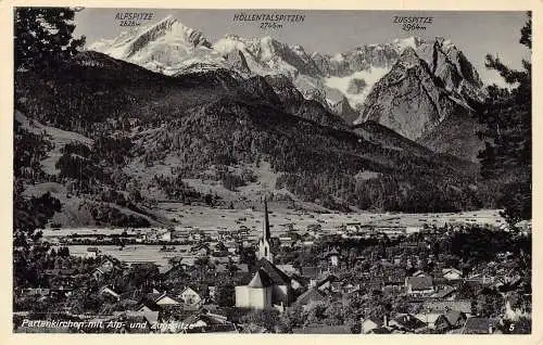 Deutschland Partenkirchen mit Alp und Zugspitze Vintage Postkarte