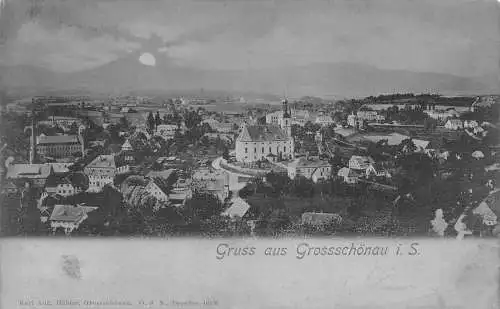 Deutschland 1900 Gruss aus Großschönau i S Mondschein Gesamtansicht Vintage Postkarte