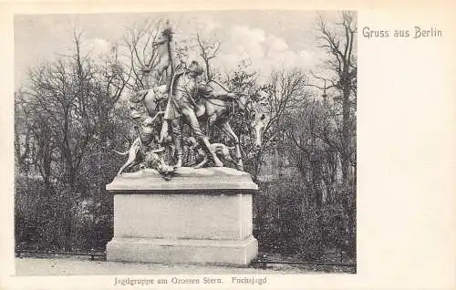 Deutschland Gruss aus Berlin Jagdgruppe am Großen Stern Fuchsjagd Statue Postkarte