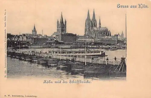 Deutschland Gruss aus Köln Schiffbrücke Pontonbrücke Vintage Postkarte