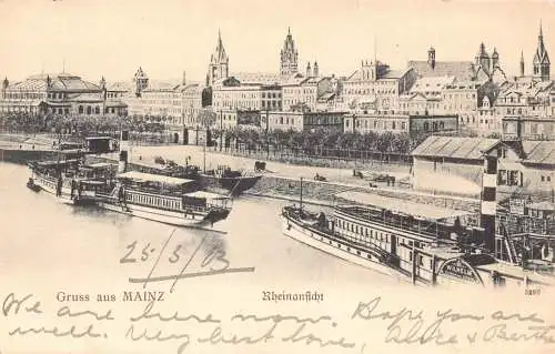 Deutschland 1903 Gruss aus Mainz Rheinansicht Dampfschiff Postkarte