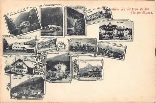Deutschland Gruss von Reise Königsschlössern Füssen Edelweiß Linderhof Postkarte