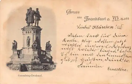 Deutschland Gruss aus Frankfurt a M Gutenberg Denkmal 1900 Postkarte