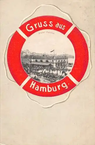 Deutschland Gruss aus Hamburg Elbbrück 1906 Alster Pavillon Kutsche Postkarte