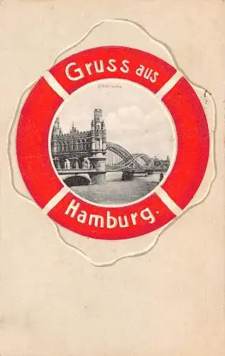 Deutschland Gruss aus Hamburg Elbbrück 1906 Rettungsleine Rettungsboje Brücke Postkarte