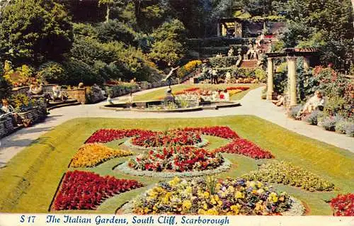 England Scarborough Italian Gardens South Cliff Flowers Vintage Postkarte