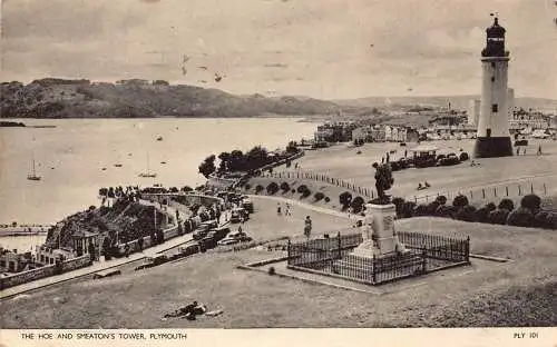 England 1954 The Hoe and Smeaton's Tower Plymouth Lighthouse Postkarte