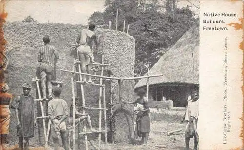 Sierra Leone Native House Builders Freetown Workers Vintage Postkarte