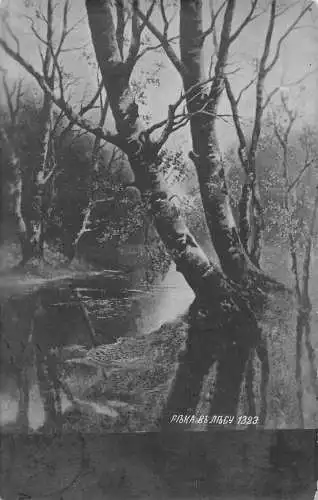 Russland 1909 Wald bei Nacht Fluss Mondlicht Landschaft Vintage Postkarte