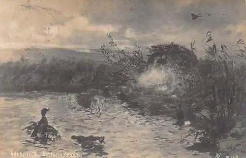Russland 1914 Verängstigte Enten fliegen vom Jägersee weg Kunst Schmitzberg Postkarte