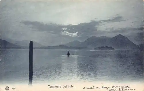 Italien 1910 Tramonto del sole Sonnenuntergang Lago Maggiore Vintage Postkarte