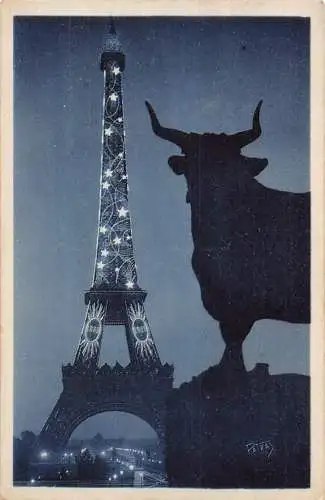 C087 Frankreich Paris bei Nacht Tour Eiffel Vintage Postkarte