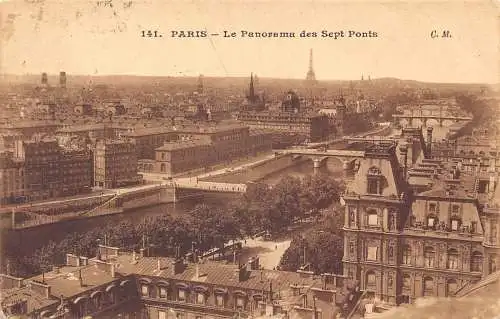 C091 Frankreich Paris Panorama des Sept Ponts 1909 Vintage Postkarte