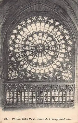 C087 Frankreich Paris Notre Dame Rosace du Transept Nord 1930 Vintage Postkarte