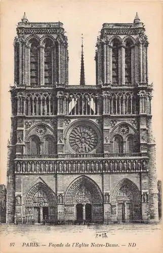 C088 Frankreich Paris Fassade de l'Eglise Notre Dame Vintage Postkarte