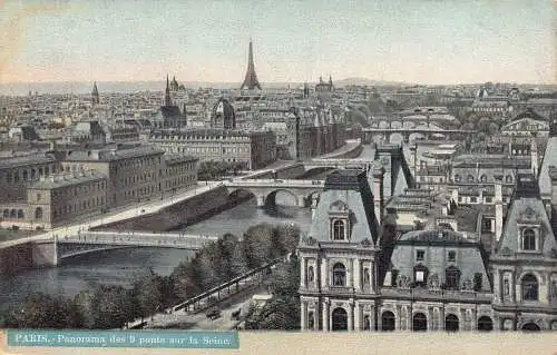 C092 Frankreich Paris Panorama des 9 ponts sur la Seine Vintage Postkarte