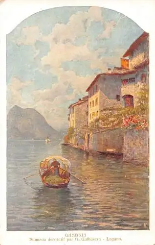 Italien Passepartout Gandria Lugano See Kunst von G Galbusera Mann reiht Boot Postkarte