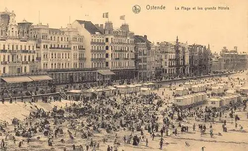 Belgien Ostende Plage Beach Grands Hotels Vintage Postkarte