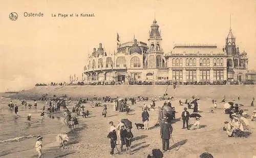 Belgien Ostende Plage et Kursaal Kurort Kinder Strand Vintage Postkarte