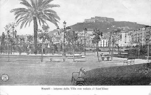 C079 Italien Napoli Interno della Villa con veduta di Santo Elmo 1920 Postkarte