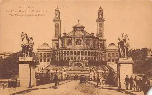 C090 Frankreich Paris Der Trocadero und die Iena-Brücke Vintage Postkarte