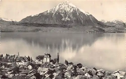 Schweiz Merligen und Niesen Bergsee Vintage Postkarte