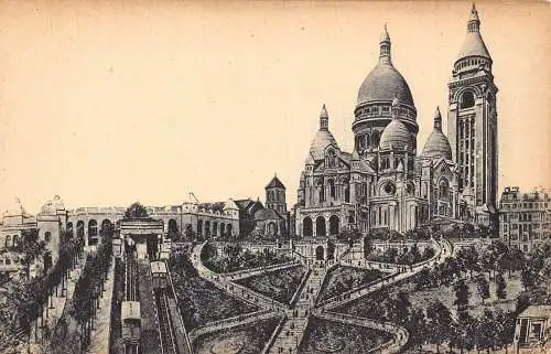 C089 Frankreich Paris Funculaire et Basilique du Sacre Coeur Vintage Postkarte