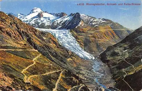 Schweiz Rhonegletscher Grimsel und Furka Straße Vintage Postkarte