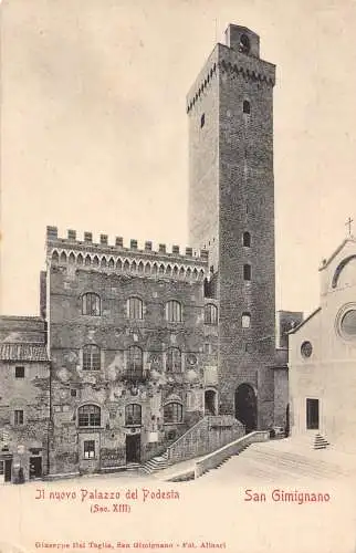 B001 Italien San Gimignano Il Nuovo Palazzo del Podesta Turm Vintage Postkarte