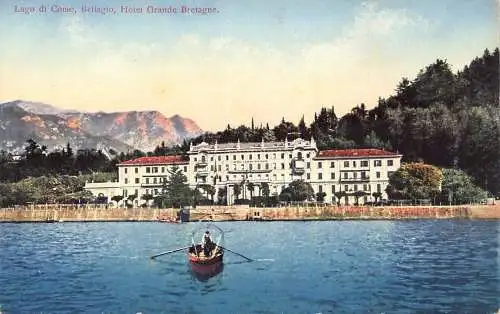 B002 Italien Lago di Como Bellagio Hotel Grande Bretagne Boot Postkarte