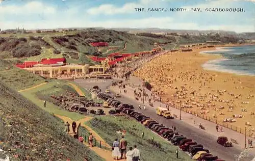 B007 England Scarborough 1964 The Sands North Bay Cars Vintage Postkarte