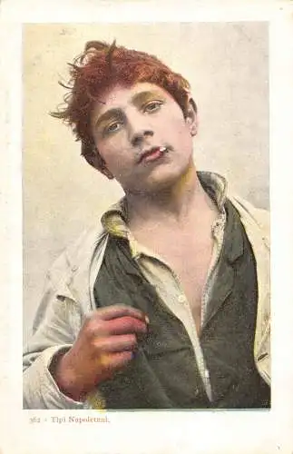 B001 Italien Tipi Napoletani Napoletan Typen Native Boy Zigarette Postkarte