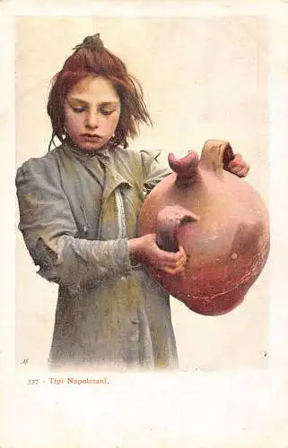 B001 Italien Tipi Napoletani Napoletan Typen Einheimisches Mädchen Wassertopf Ethno Postkarte