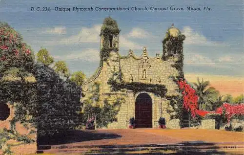 A989 US Miami Florida einzigartige Plymouth Gemeinde Kirche Kokosnuss Postkarte