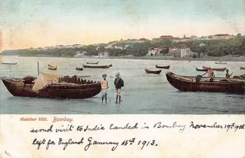 A996 Indien Bombay Malabar Hill Boats Vintage Postkarte