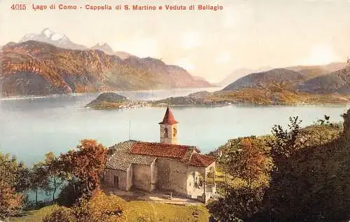 B002 Italien Lago di Como Cappella di S Martino e Veduta di Bellagio Postkarte