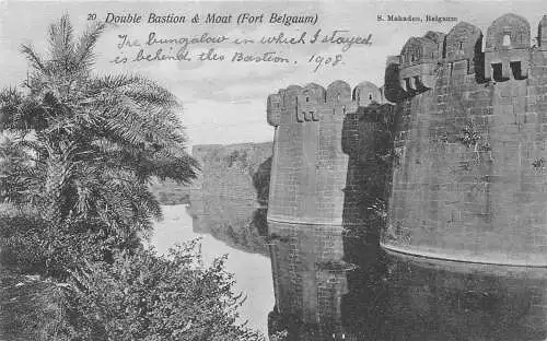 A998 Indien Fort Belgaum 1908 Doppelbastion und Graben Vintage Postkarte