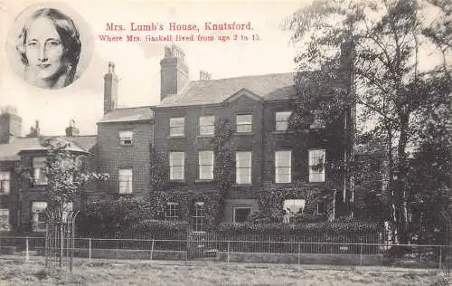 B006 England Knutsford Mrs Lumb's House Mrs Gaskell Portrait Vintage Postkarte