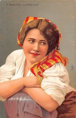 B001 Italien A Neapolitan Laundrymaid Native Ethno Portrait Vintage Postkarte
