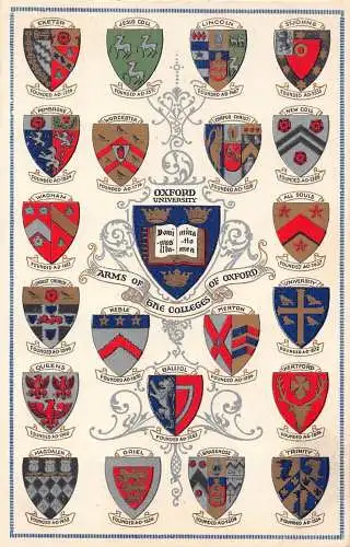 B003 England Oxford University Wappen der Colleges Vintage Postkarte