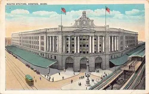 A989 US Massachusetts South Train Station Boston Tram 1930 Postkarte