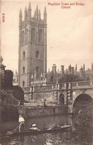 B003 England Oxford Magdalen Tower and Bridge Boat Vintage Postkarte